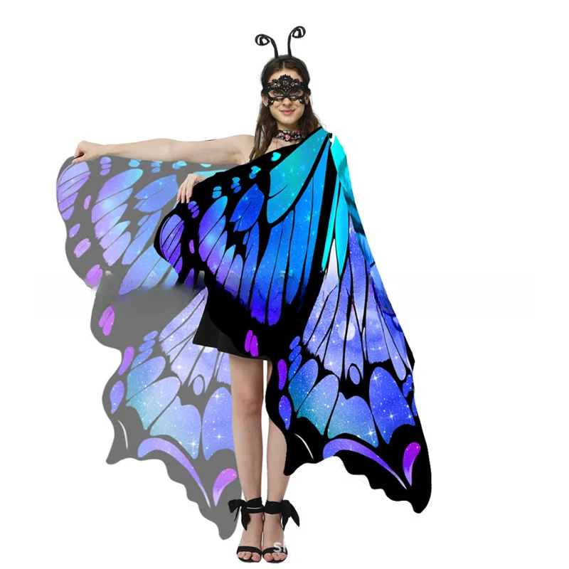 Butterfly Wings Shawl Costume Colorful Halloween Christmas Fairy Butterfly Cape Nymph Pixie Party Accessory Soft Fabric Adult