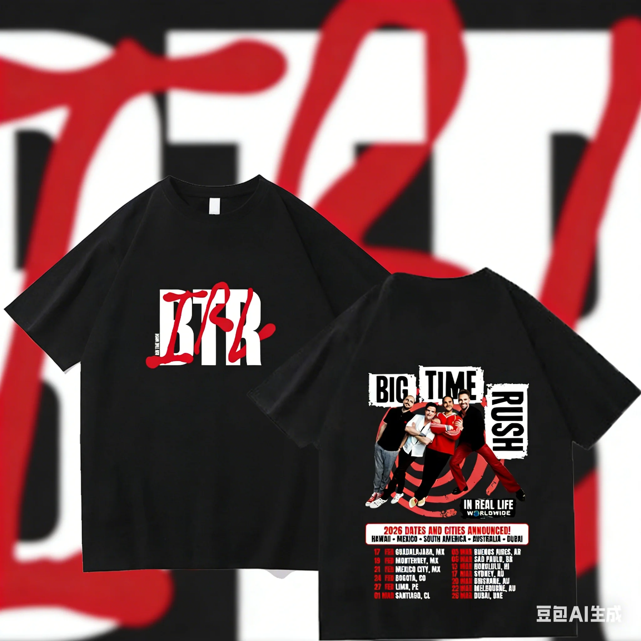 BTR Global 2026 Tour T-Shirt Big Time Rush2026 Sommer reine Baumwolle 100 % bedruckt locker lässig Mode Herren- und Damen-T-Shirt