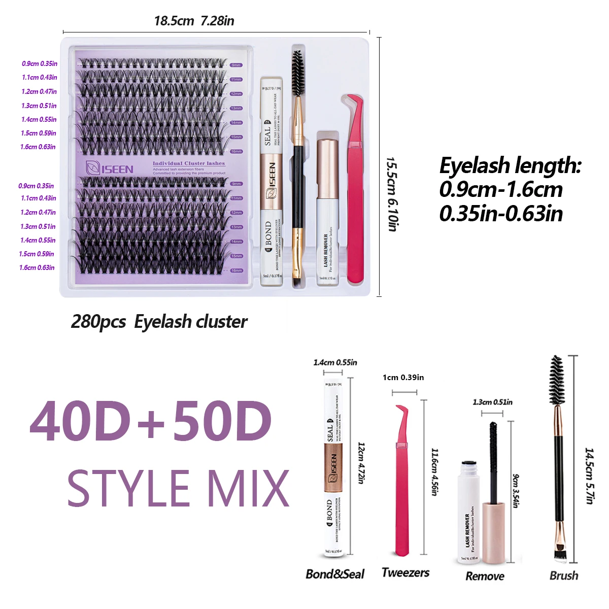 Mélange d'extensions de cils, bricolage, Styles, grappes de cils individuelles avec dissolvant de liaison et de joint, pincettes, brosse à cils, outil de maquillage pour les yeux