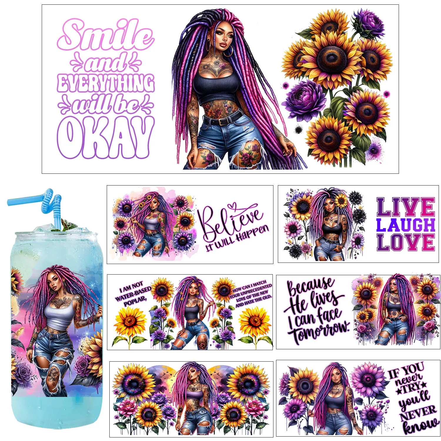 Reggae Leopard Tattoo Girl 16oz UV DTF Sticker Party DIY Decals 3D transfers uvdtf tumbler stickers 16oz uv dtf cup wraps