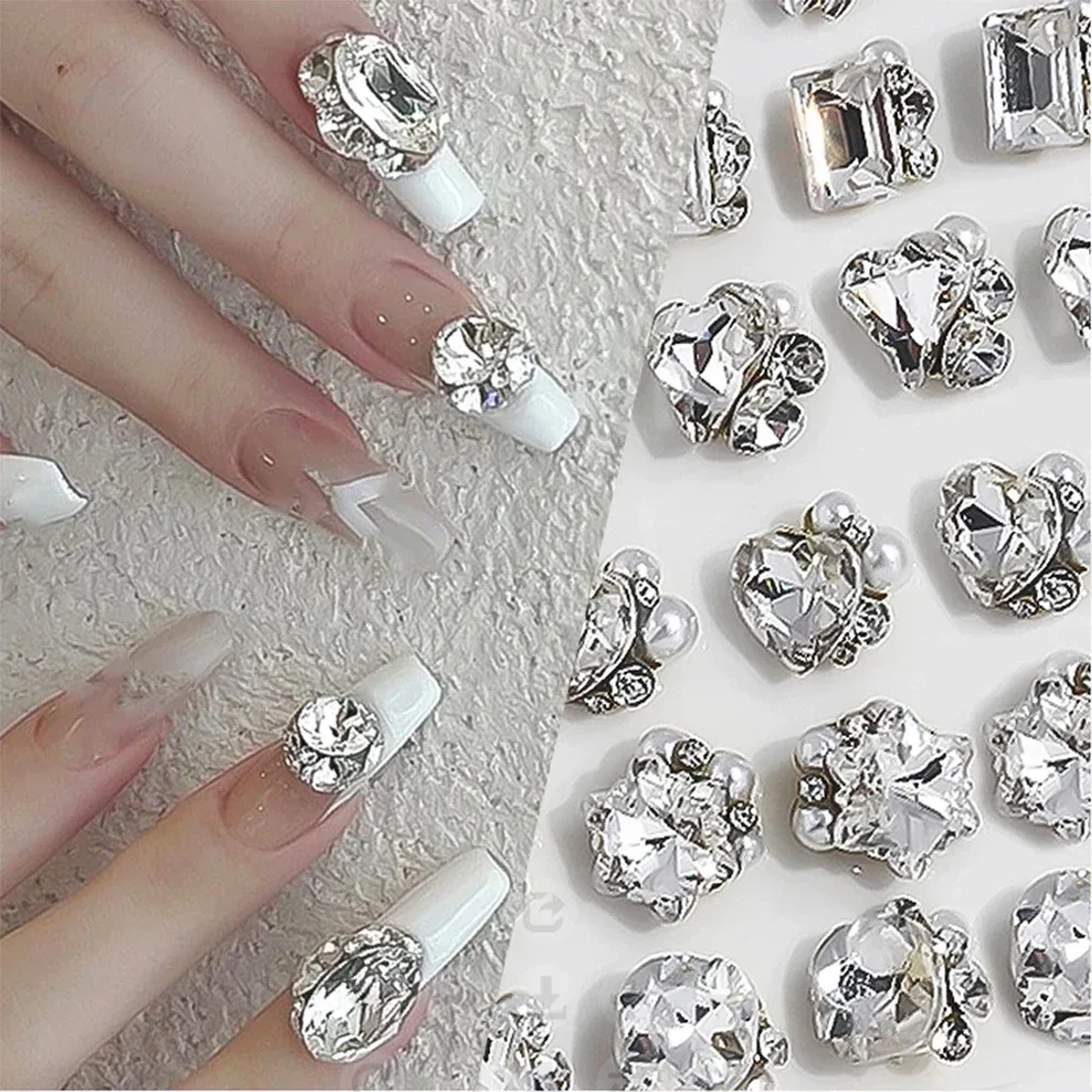 6 grades de cristal transparente prego pilha diamante luxo coração quadrado arte do prego strass gemas brilho vidro pedras do prego diy encantos