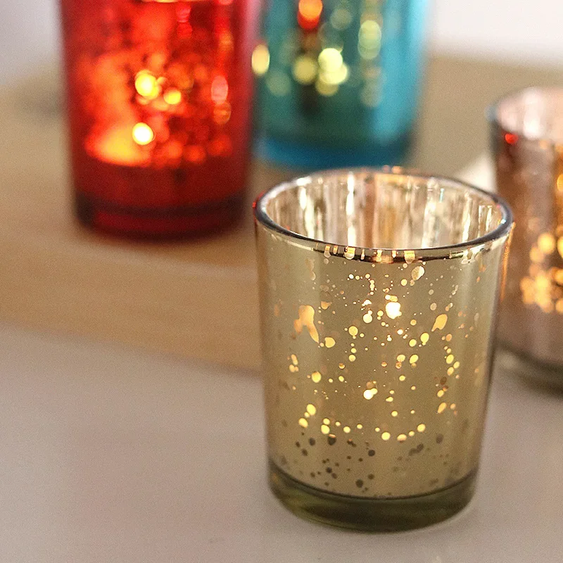 StarSky Candle Cup Plating Broken Silver Glass Restaurant Party Table Candlestick Candle Holder Home Decor wedding decoration