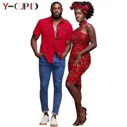 Ropa de pareja Africana Dashiki Bazin Riche para mujer, vestidos de cadera Baya Sexy, envoltura de cabeza, trajes a juego, camisas superiores, Y22C084