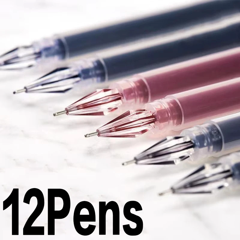 12Pcs Diamond Tip Gel Pen Set Fine Point 0.38mm Large Capacity Black/Blue Ink for Exam Signing Writing School & Office Supplies