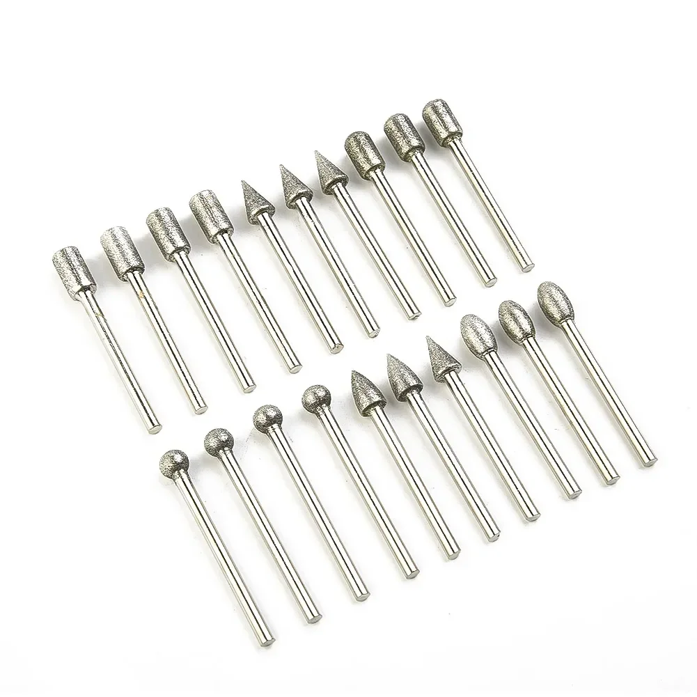 

3mm shank Burr Drill Bits Carving Ceramics Rotary tools Silver Diamond Electroplated Engraving Glass Polishing