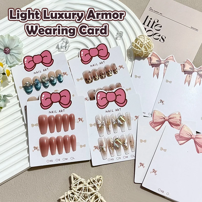 10Pcs Bow Tie False Nails Display Cards Cartoon New Style False Nail Tips Portable Nail Photography Props Manicure Showing Tools