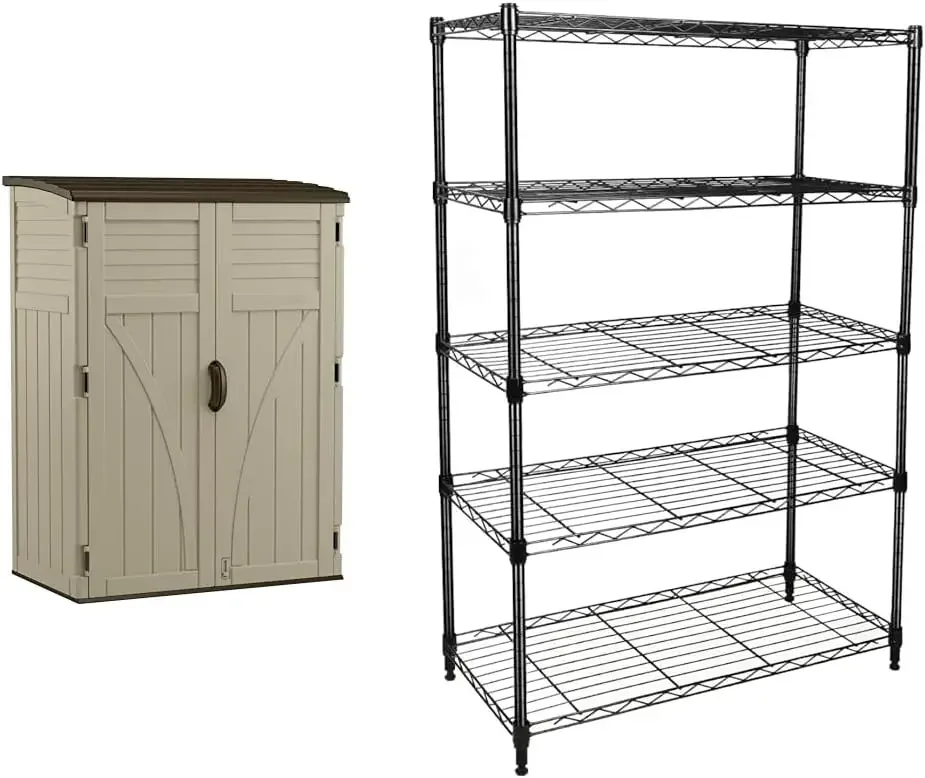 Abri de rangement vertical de 54 pieds cubes avec construction en plastique durable, panneaux muraux multiples et beaucoup d'espace pour le stockage extérieur