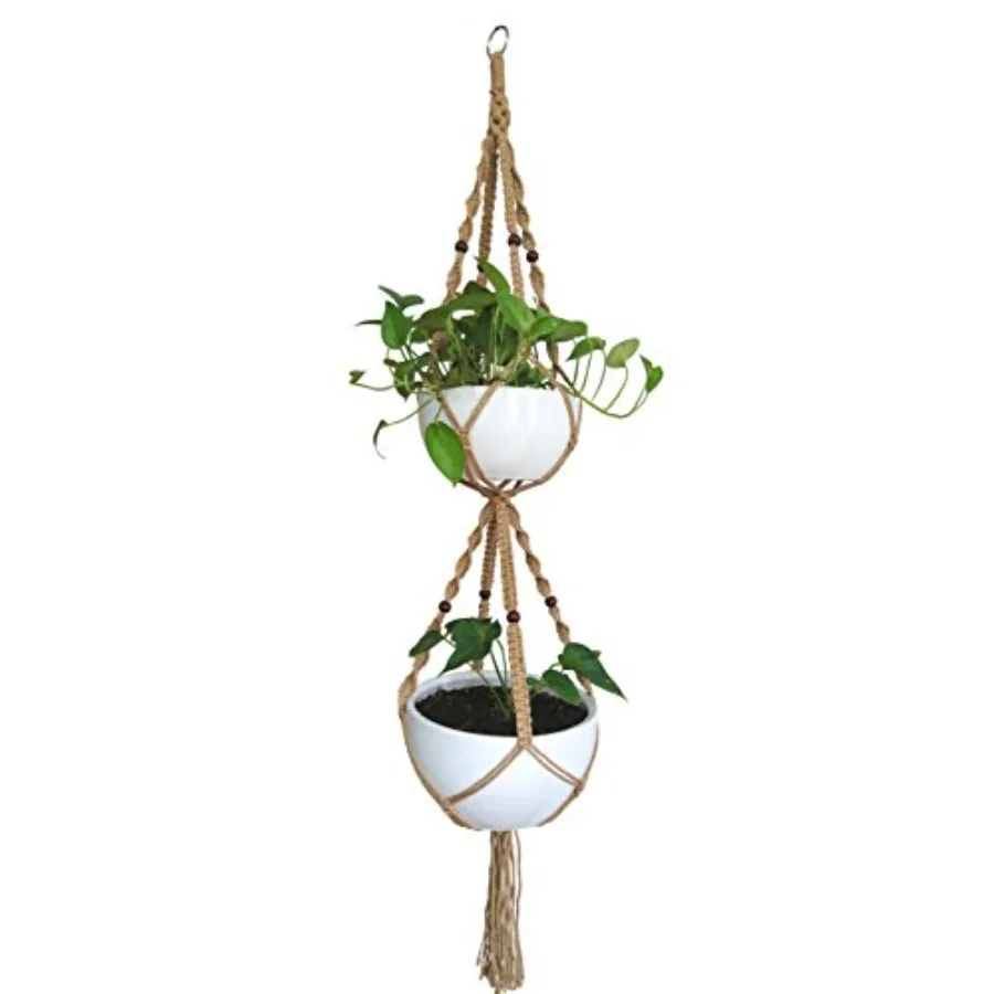 

Macrame Plant Hanger Holder Hanging Planter 4 Legs Double Deck for 8 inch to 10 inch Two Pots Indoor Outdoor Hanging Planter He