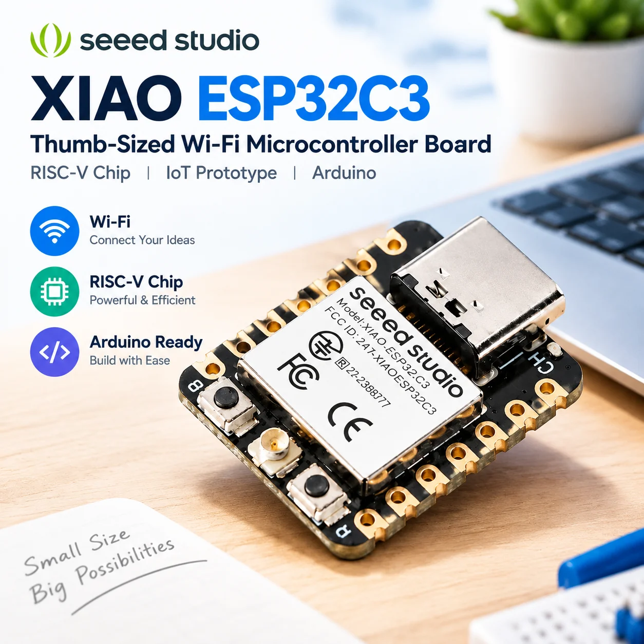 Seeed Studio XIAO ESP32C3 Thumb-Sized Wi-Fi Microcontroller Board RISC-V Chip IoT Prototype Arduino