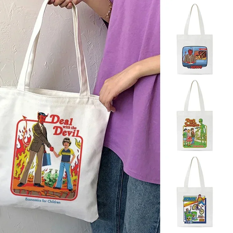 

Death Evil Devil Print Shoulder Bag Casual Resuable Eco Tote Bags for Women Large-capacity Shopper with Harajuku Canvas Handbag