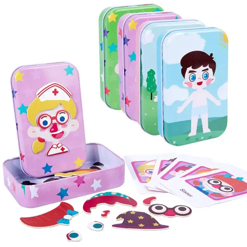 Magnetic 3D Puzzle bambini Dress Up Expression Travel Tin Box Jigsaw Game educazione precoce immaginazione giocattoli regali per ragazze