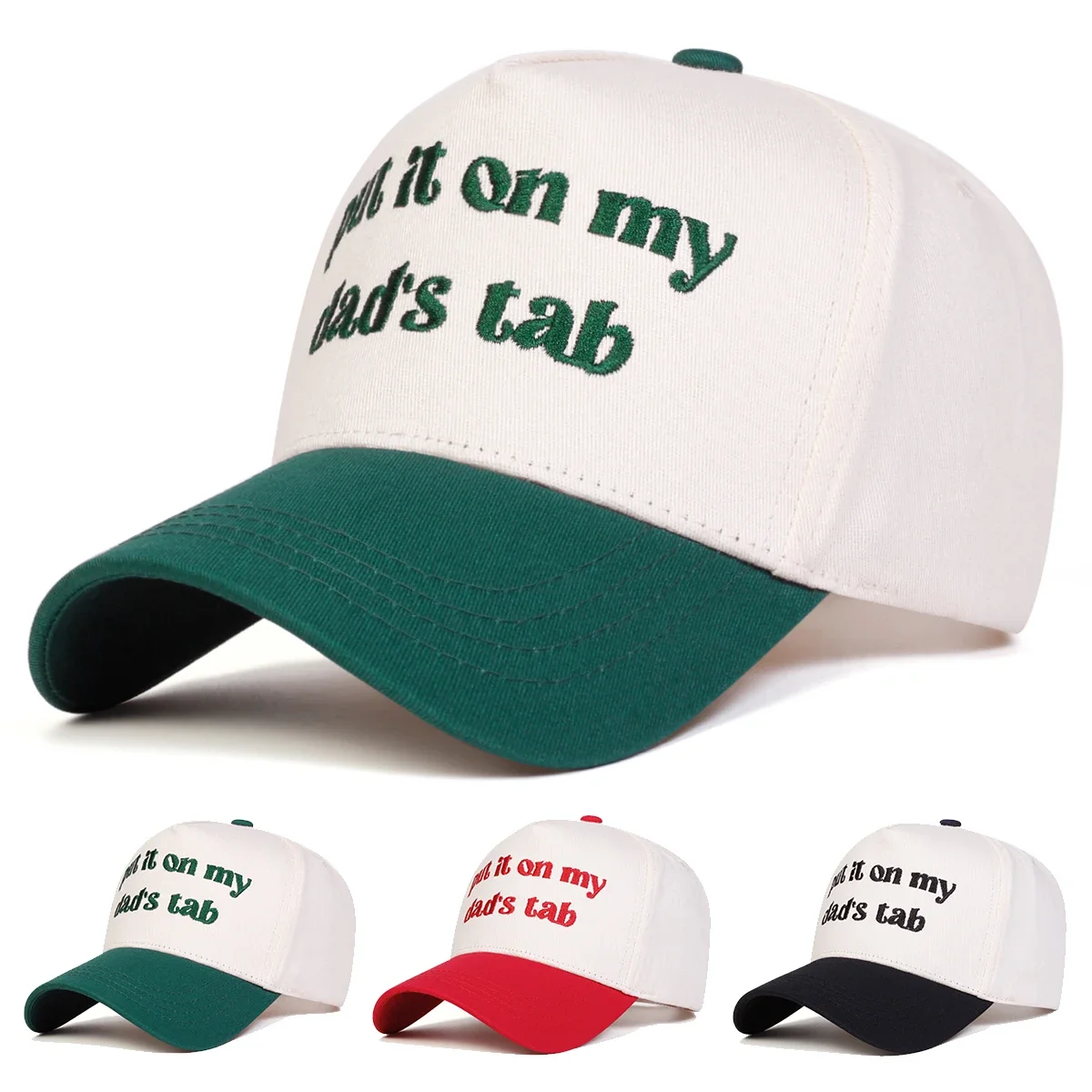 Unisex-Baseballkappen mit der Aufschrift „Put It On My Dad's Tab“ und Buchstaben-Stickerei, für Frühling und Herbst, für den Außenbereich, verstellbare Freizeithüte, Papa-Hut, Sonnenschutzhut