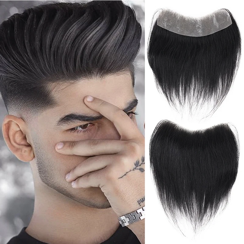 Synthetic Hairline Toupee 100% Piece For Men V Style Front Toupee Wig Remy With Thin Skin Base Natural Hairline Toupee