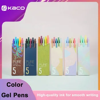 Kaco純色インクジェルペンセット、0.5mm、蓋なし、smudging、press、美的ペン、かわいい文房具、オフィスおよび学用品、10個
