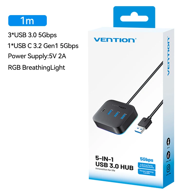 Ventie USB A 3.0 HUB RGB Lichtschakelaar USB C 3.2 Gen1 5Gbps Desktop Hub Adapter voor PC Laptop Accessoires USB Splitter Extender