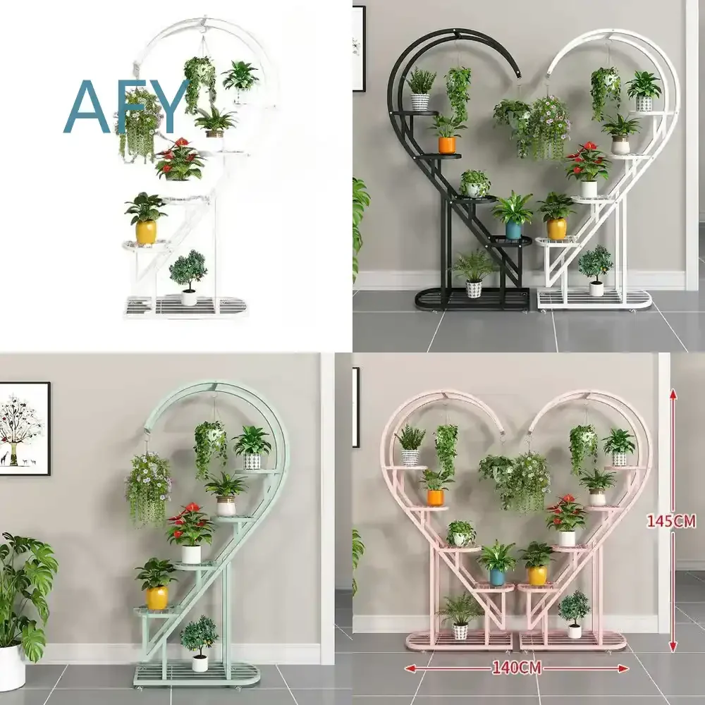 Outdoor Wrought Iron Flower Stand for Indoor Living Room Floor-to-Ceiling Multi-Layer Balcony Pot Hanger Plant Shelf Decor
