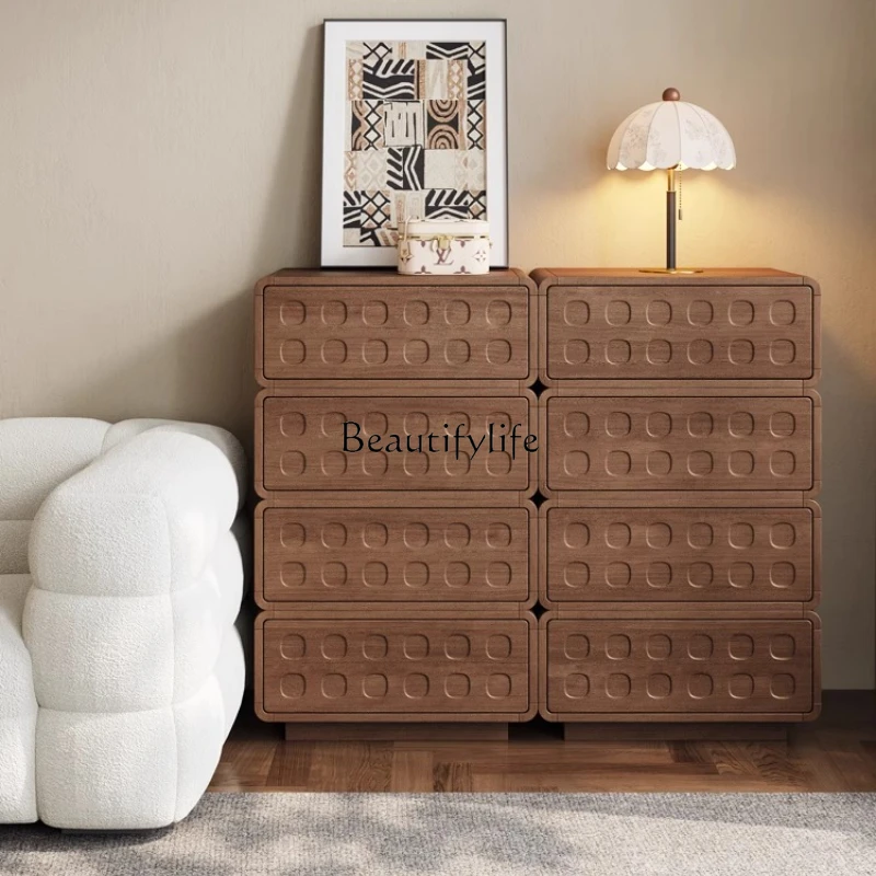 

-*Solid wood locker Italian light luxury living room home storage storage can be stacked bedroom bedside drawer cabinet