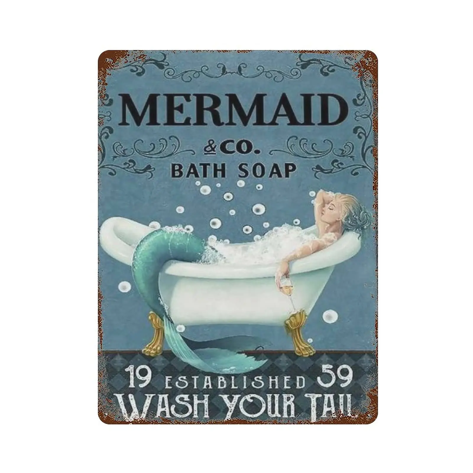 Retro Metal tin sign，Novelty Poster，Iron Painting，Mermaid & Co. Bath Soap Wash Your Tail Tin Sign, Mermaid Tin Sign, Home De