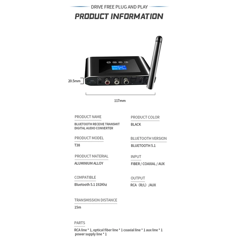 Digital To Analog Audio DAC Converter Optical Coaxial To 3.5MM AUX Wireless Bluetooth 5.0 Receiver Transmitter Adapter