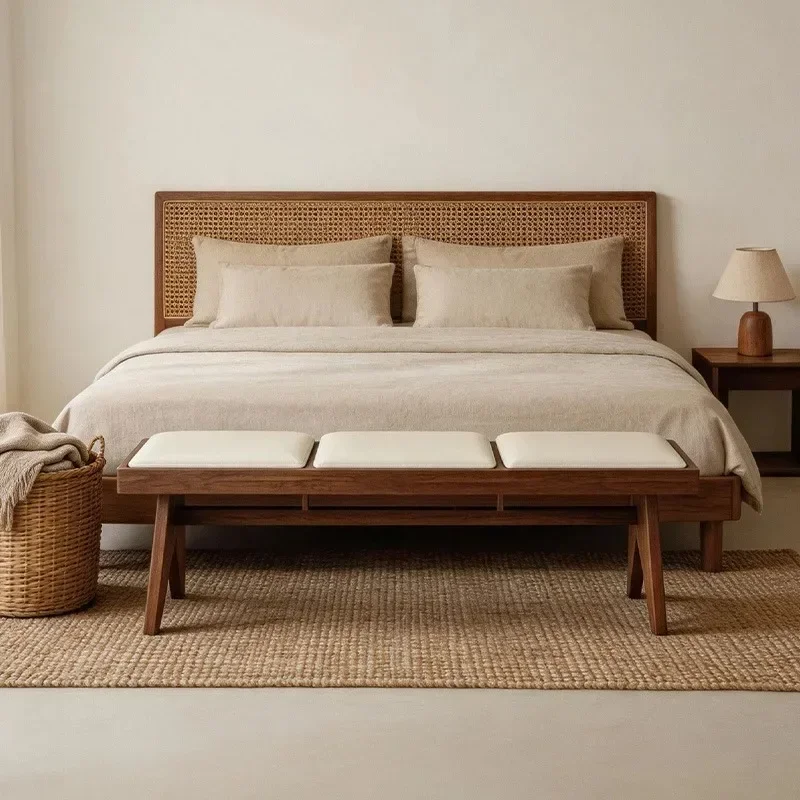 Medieval Style Bedside Stool Bedroom Master Bedroom Solid Wood Bench Home Living Room Ash Wood Bench Retro Style