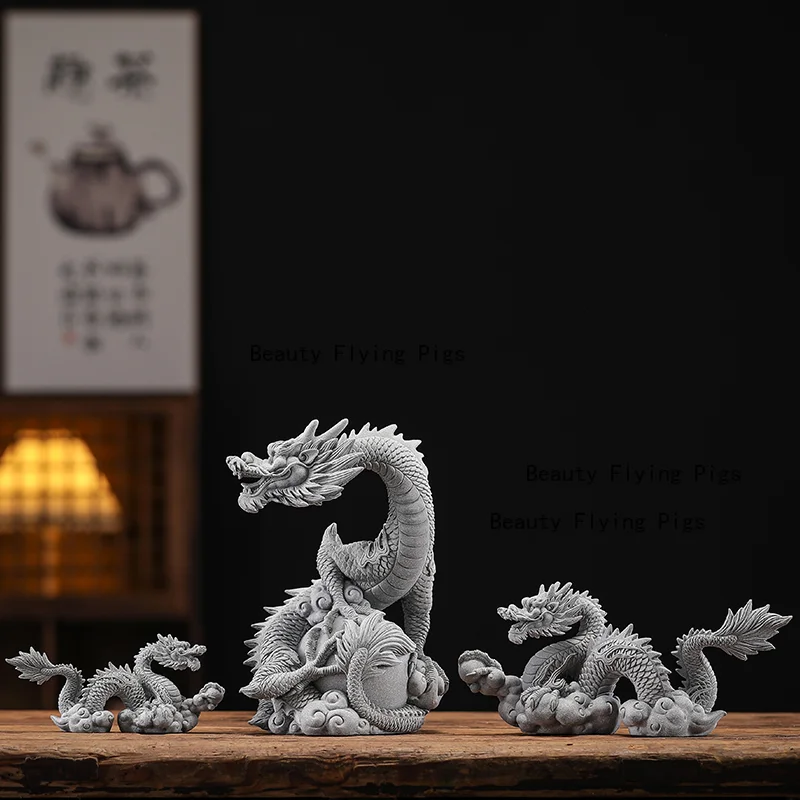 sandstone Chinese Xiang Long Long Fish Tank Landscape Tea Room Tea Table Decoration Ornament feng shui  luxury decor
