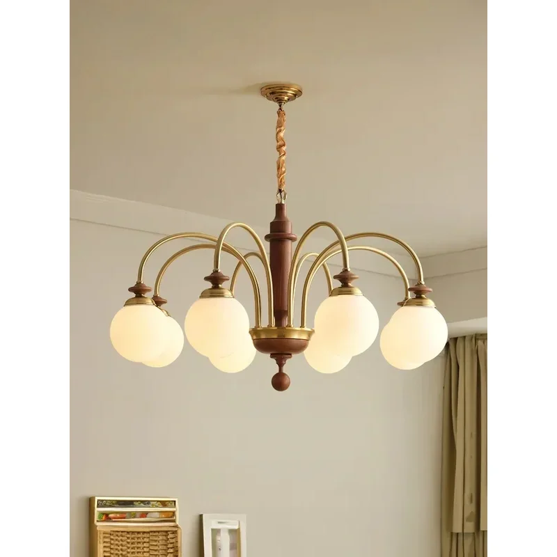 French Medieval Style Pendant Light Retro Wooden Hanging Chandelier Bedroom Living Room Cafe Indoor Art Hanging Light Fixture
