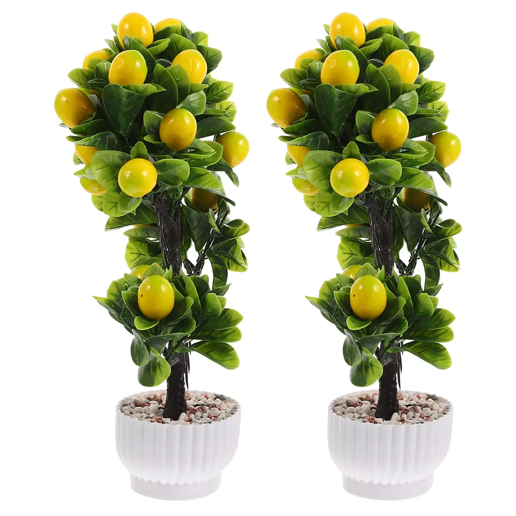 

2 Pcs Desk Artificial Fruit Tree Office Faux Plant Green Decor Pvc Fake Small Bonsai