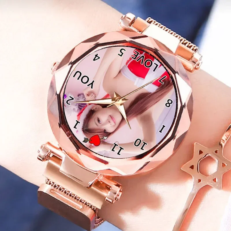 Custom Photo Watch Women's Golden Creative Watches Print Logo Picture Wristwatch Customized Wristwatch Personality Gift For Girl
