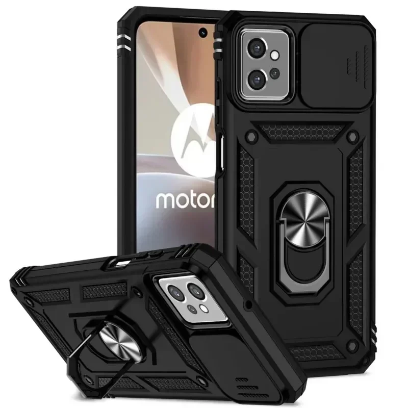 For Motorola Moto G32 Case Cover For Moto G32 Coque Fundas Slide Lens Push Window Magnet Ring Holder Back Bumper Moto G32