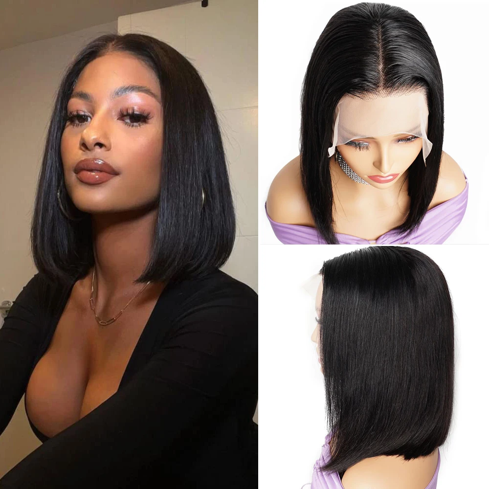 

13x4 Lace Front Human Hair Short Bob Wig Pre Plucked High Quality Straight Lace Closure Bob Wig for Women 8-14 Inch Remy Hair