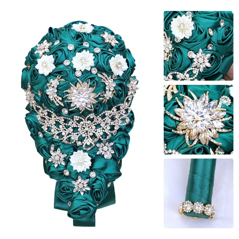 Waterfall Water Drop Rhinestone Bouquet, Bridal Ribbon Bouquet, Luxury Cross-border European and American Bouquet PB716A