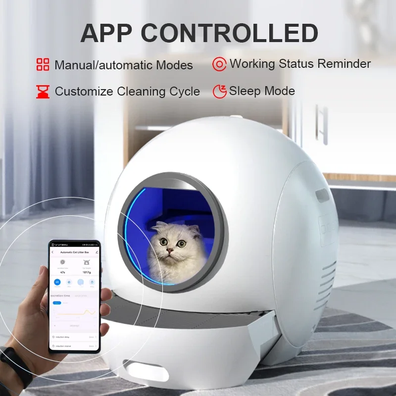 

zz Custom Design White Smart Self Cleaning Cat Litter Box Preventing Clamp Cat Automatic Cat Litter Box