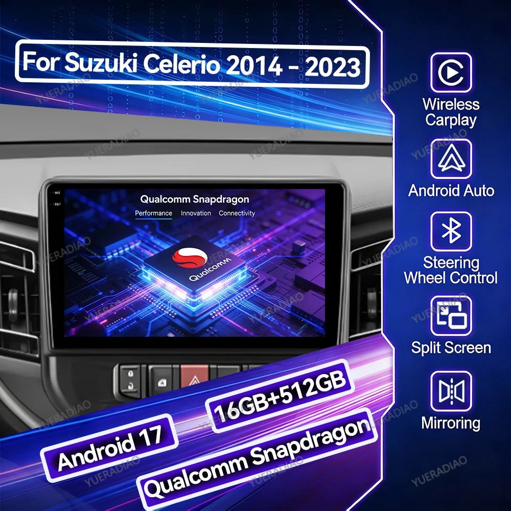 Android 17 Car Radio For Suzuki Celerio 2014 - 2023 Multimedia Stereo Video Player Carplay Automotive FM Double Din GPS NAVI SWC