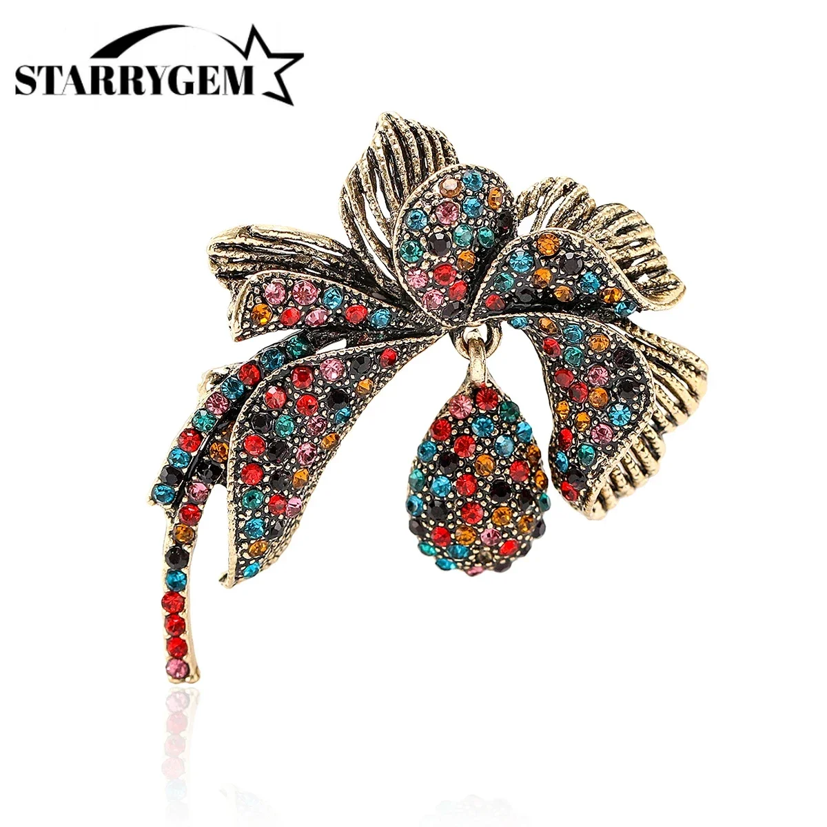 Vintage Rhinestone Flower Knot Brooches for Women Pendant Bow Knot Pin Office Party Friend Gifts Accessories