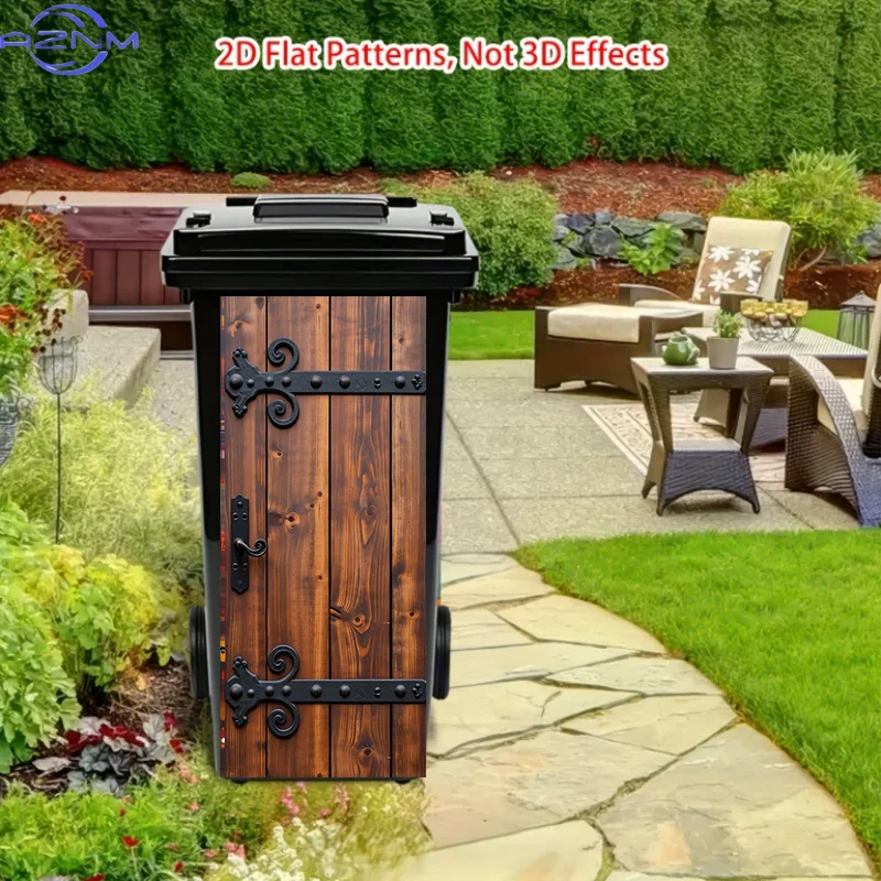 [2D Flat Printing] * Cm/* /1Ps Trash Can Sticker, Iron Wood Grain Retro Door Decoration, Theme Design. This Matte Surface Stic