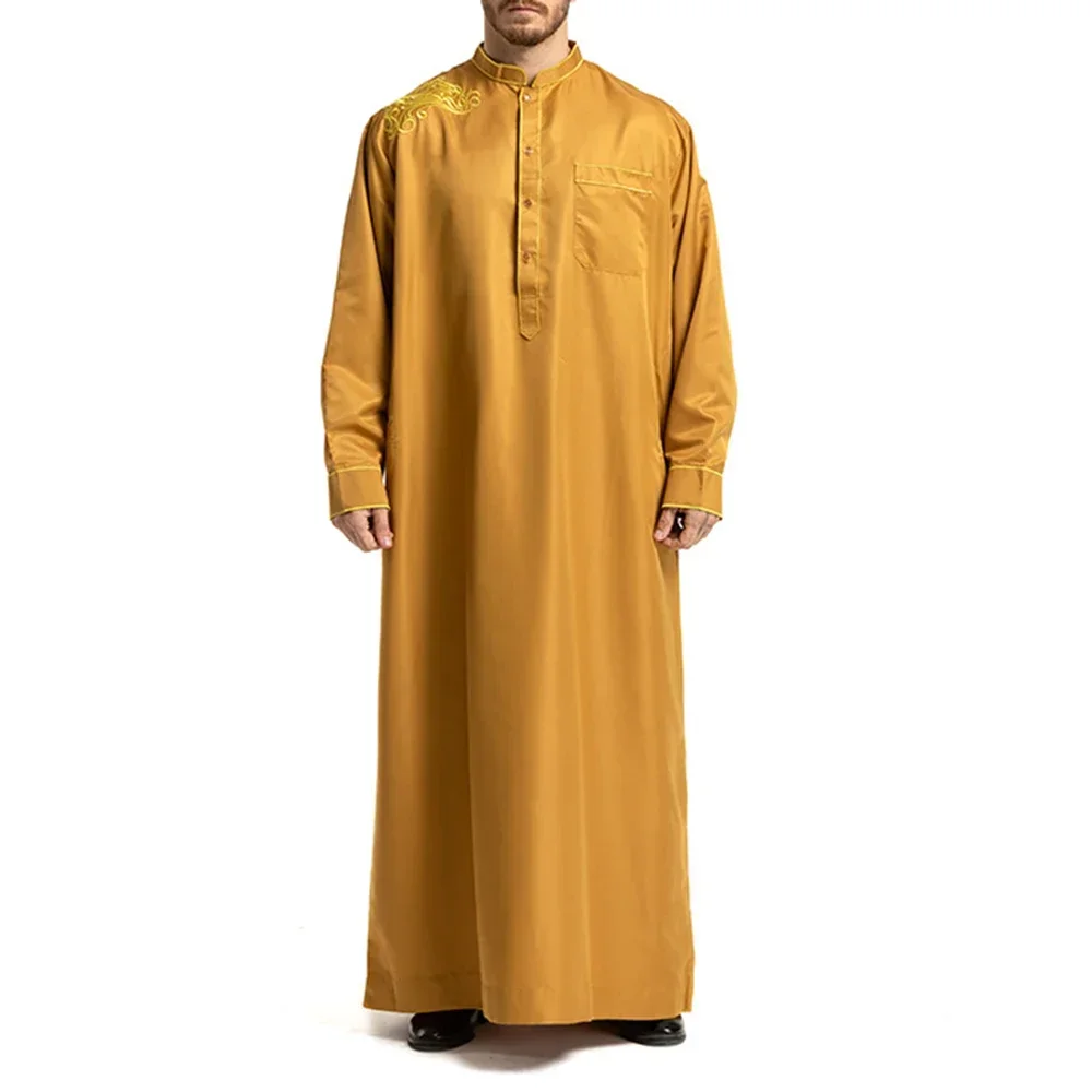 Men's Muslim Middle East Islamic Arab Islamic Ethnic Clothing Vintage Loose Embroidered Long Sleeve Pocket Length Muslim Robe
