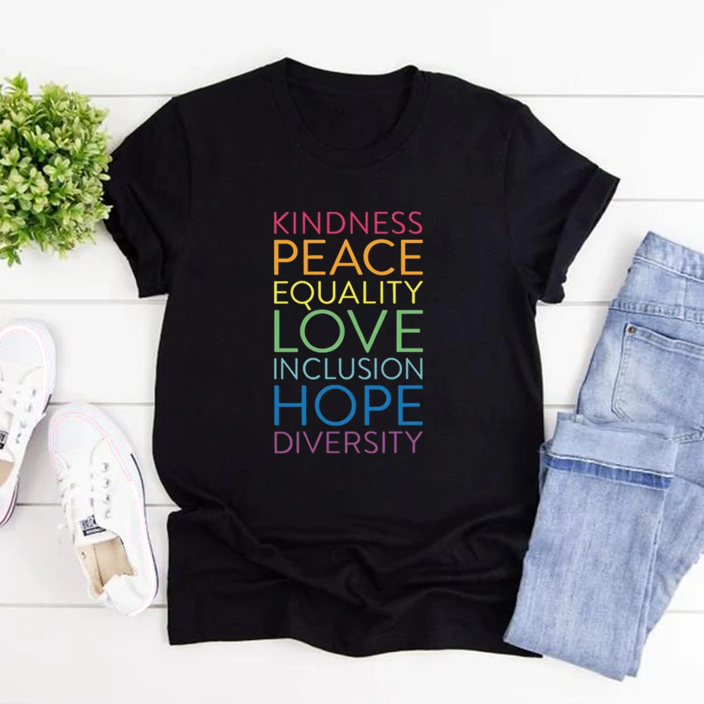 Kindness T-Shirt Peace Love Equality Inclusion Hope Diversity Be Kind Shirts Women Short Sleeve T-shirt Inclusion Matter Tshirts