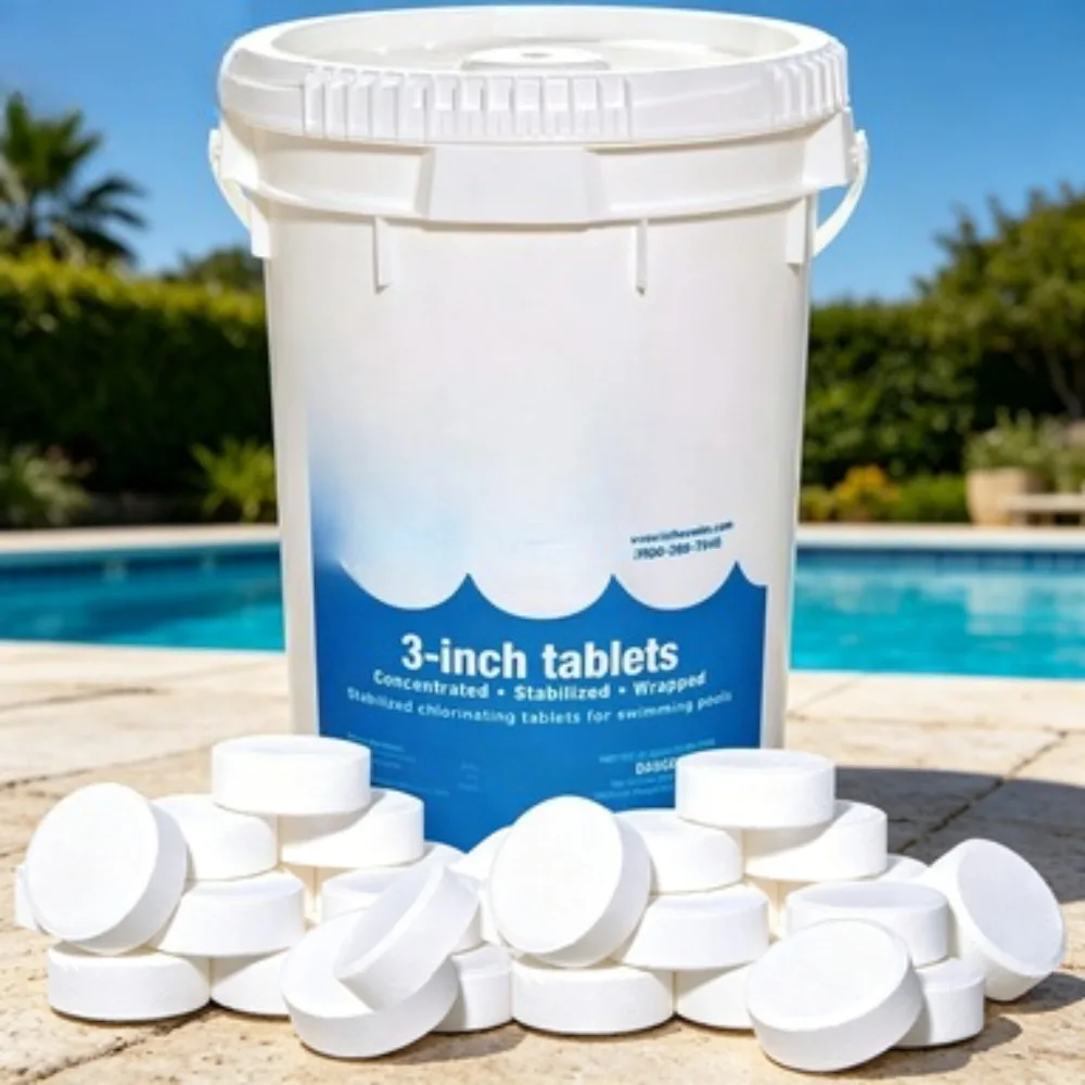 Tabletas de Cloro Estabilizado de 3 Pulgadas de Disolución Lenta para Piscinas, Sanitizante Tri-Cloro 90% Disponible, Envío desde EE. UU.