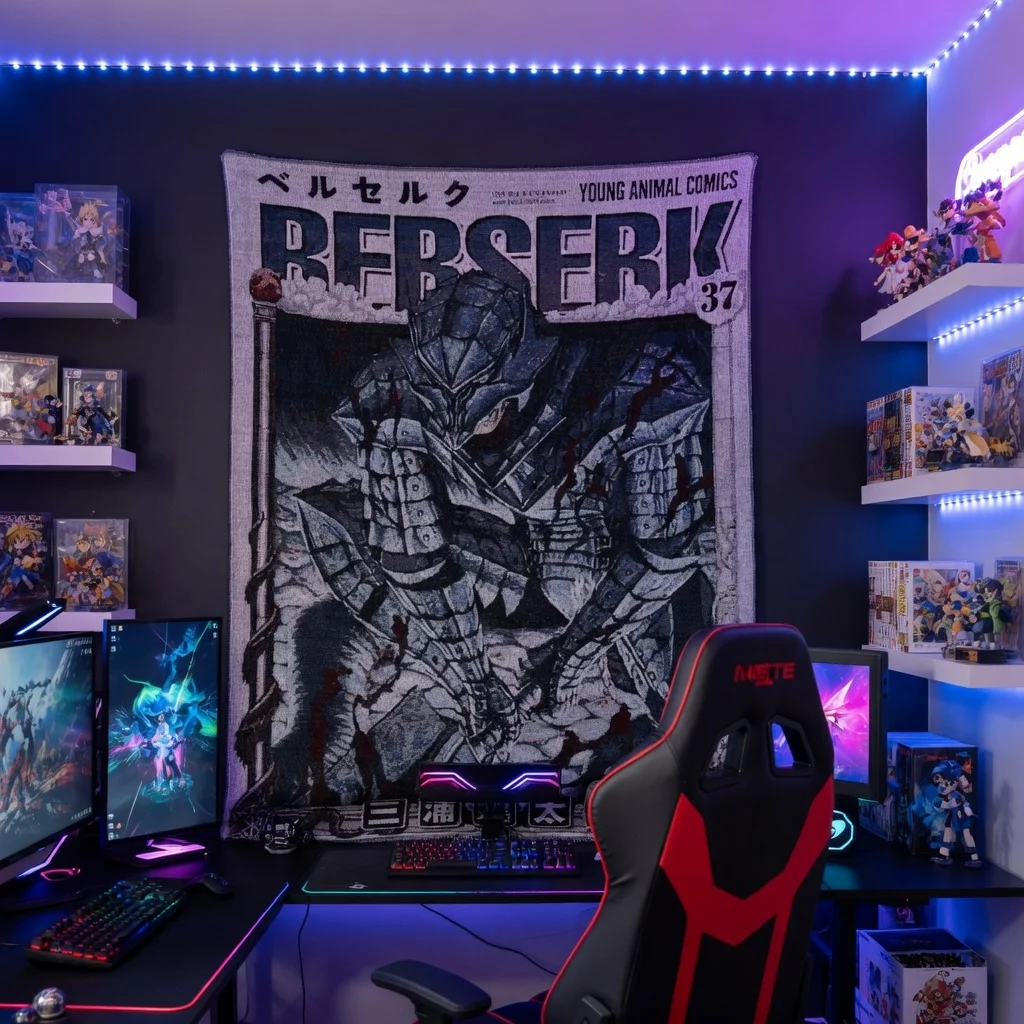Berserk Guts Berserker Armor Tapestry, Kentaro Miura Manga Art, Soft Wall Hanging & Decorative Blanket for Home
