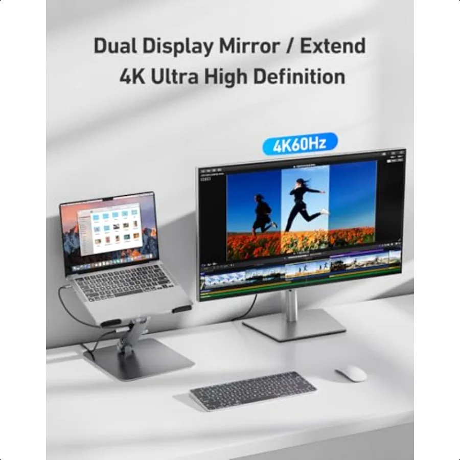 Laptop Stand with USB C 6in1 Docking Station HDMI 4K@60Hz Gigabit Ethernet 100W Power Delivery 10Gbps 1USB C 3.2 and 2USB A 3.2