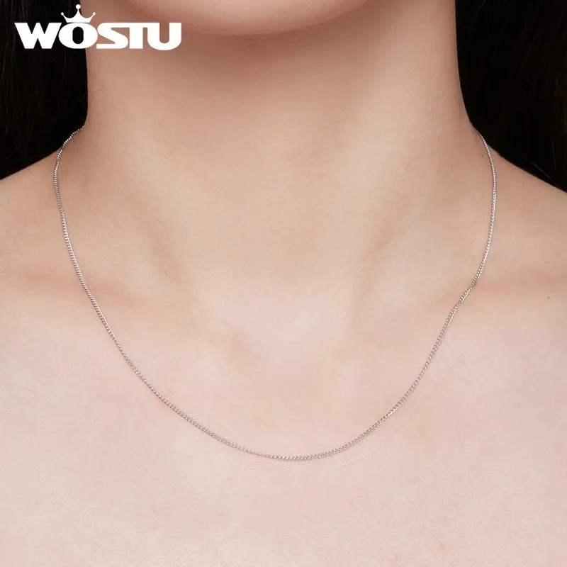 WOSTU 925 Sterling Silver Plated Gold Simple Basic Clasp Chain Necklace For Women Wedding Party Fine Fashion Jewelry Gift Making