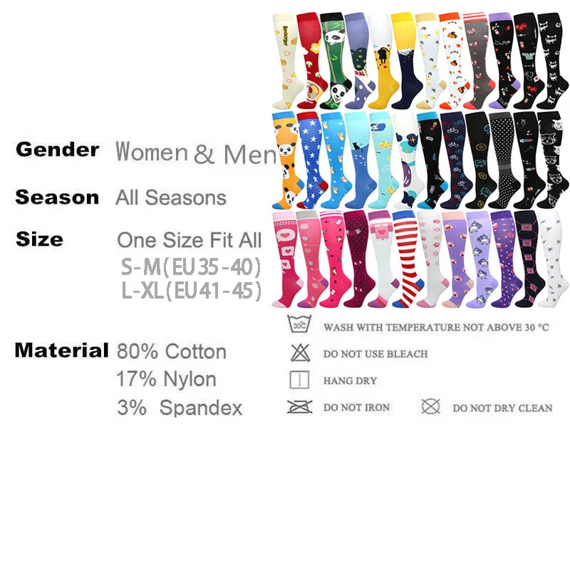 Men's Running Compression Socks Basketball Cycling Socks Medical Prevention Varicocele Travel Cute pattern