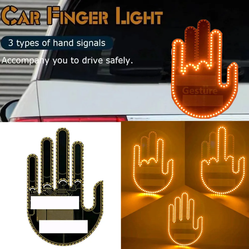 

Fun Car Finger Light with Remote Truck Accessories Car Gadgets Road Rage SignsFunny Back Window Gesture LED Car Middle Finger