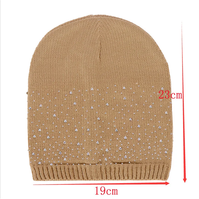 Female fashion headdress casual outdoor ski cap female thick section warm hat ladies half face full drill warm knit hat F10