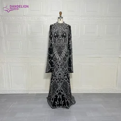 Muslim High Neck Mermaid Elegant Evening Dresses for Women 2024 Party Dubai Luxurious Cape Sleeves Beading Wedding Gowns