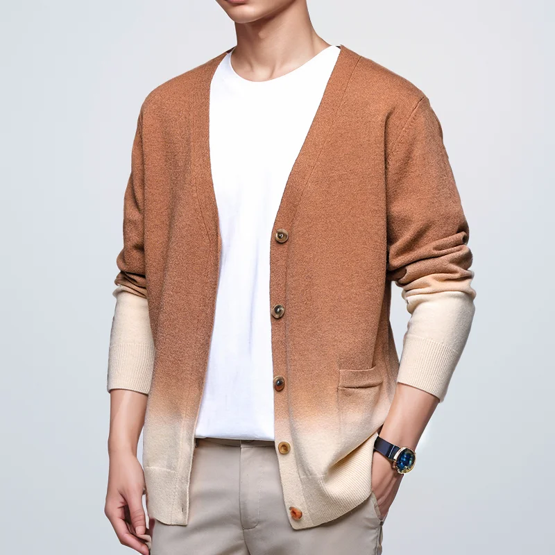 

Autumn Men Slim Fit Knit Sweater Men Contrast Color Knitted Cardigan Men Casual V-Neck Sweatercoat Male Thin Outerwear