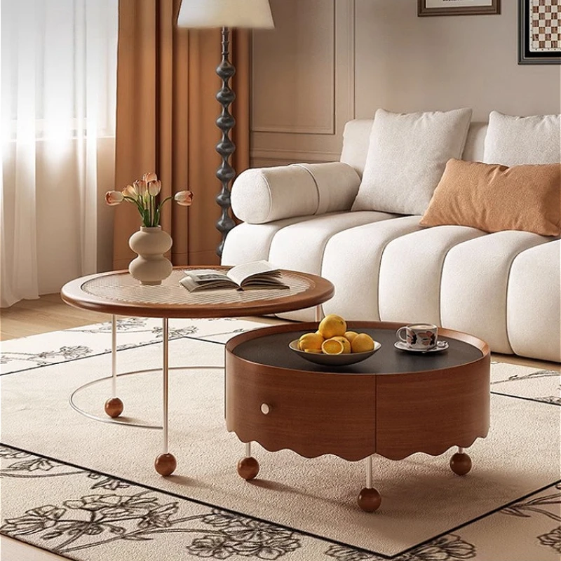 

Журнальный столик во французском стиле ретро, современная каменная тарелка из цельного дерева, журнальный столик для гостиной, высококачественный выдвижной чайный столик, мебель для дома FYC