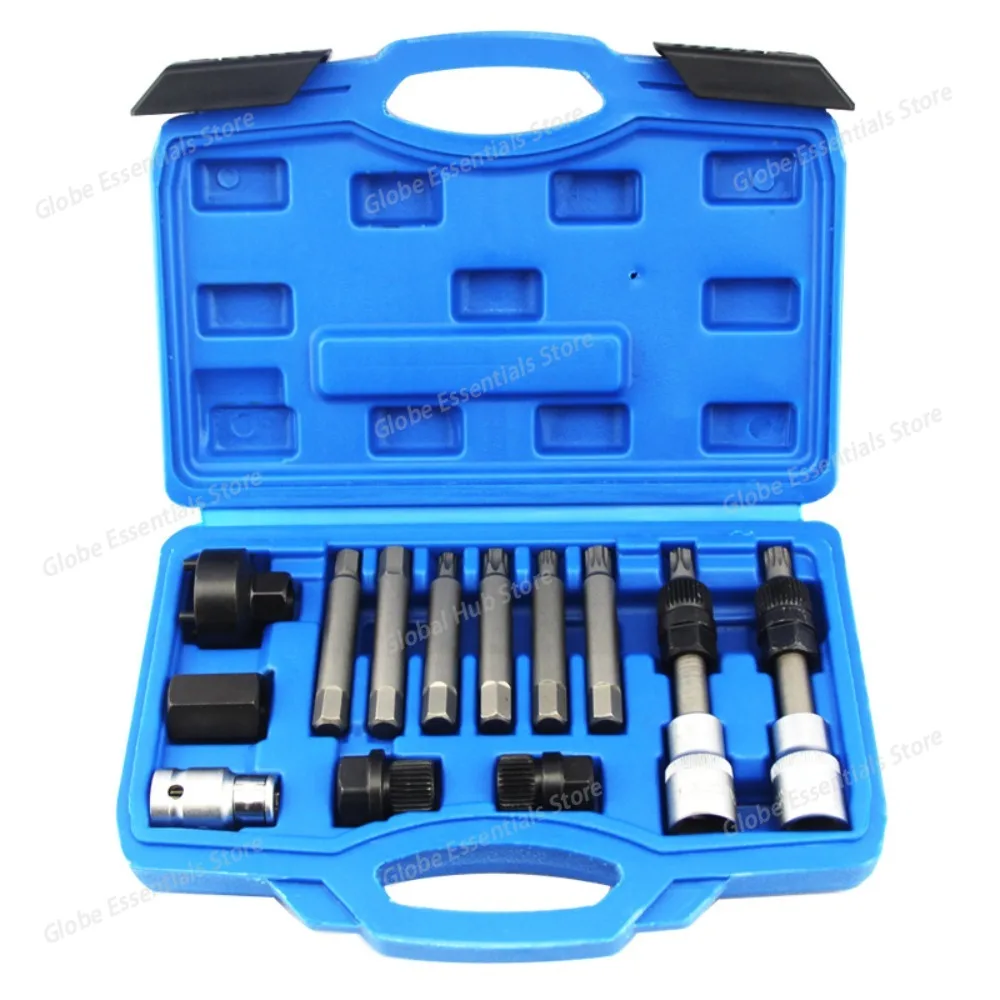 13pcs Alternator Freewheel Pulley Puller Removal Alternator Pulley Extractor Engine Car Tool Kit Auto Tool Set Belt Removal Tool
