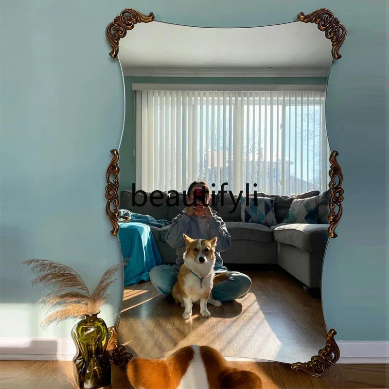 

French retro full-length mirror, full-length mirror, wall-mounted wall-mounted household floor-to-ceiling mirror at the door B03