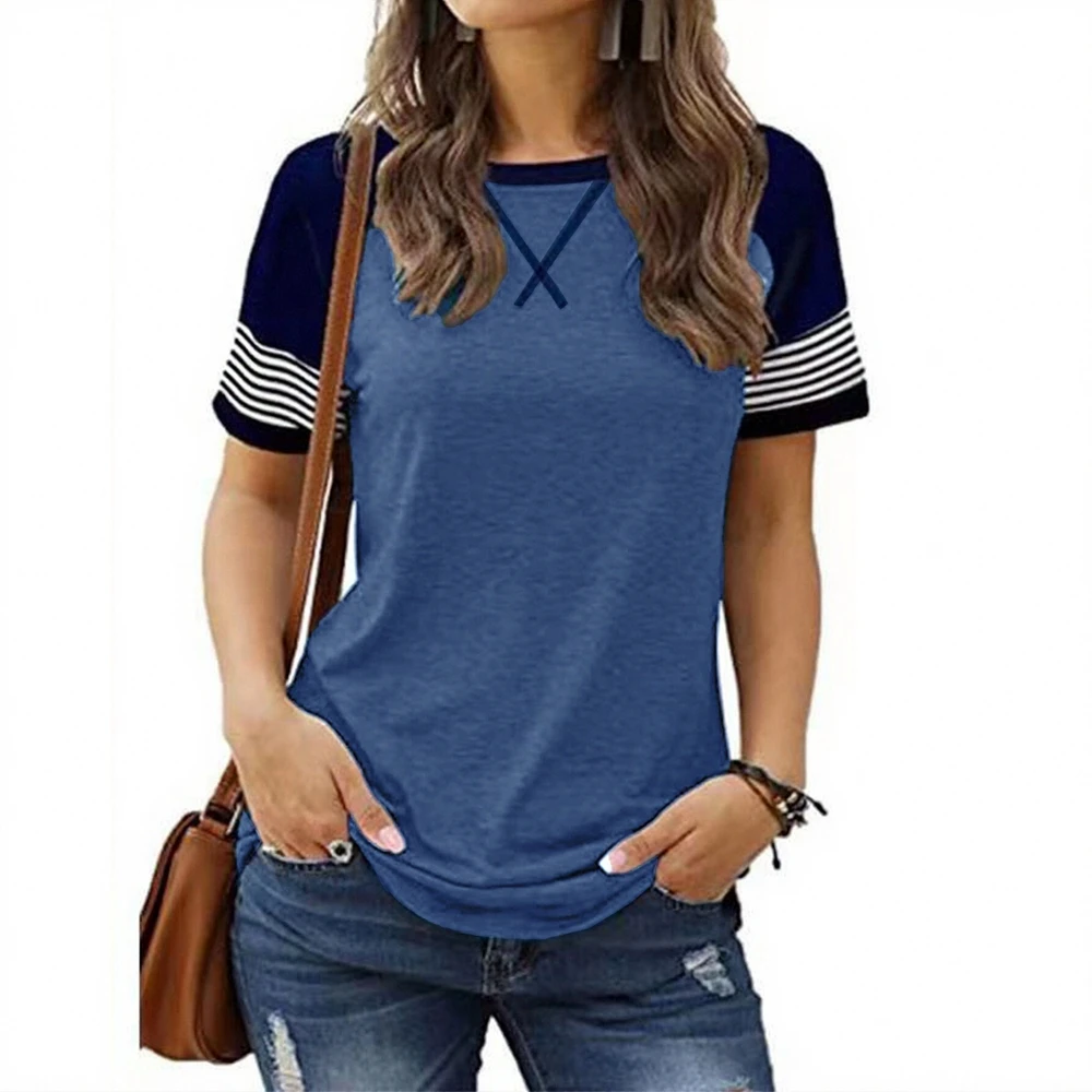 

UNIKTEE женская повседневная лоскутная футболка с круглым вырезом и коротким рукавом реглан, осенне-зимний базовый повседневный модный топ для женщин